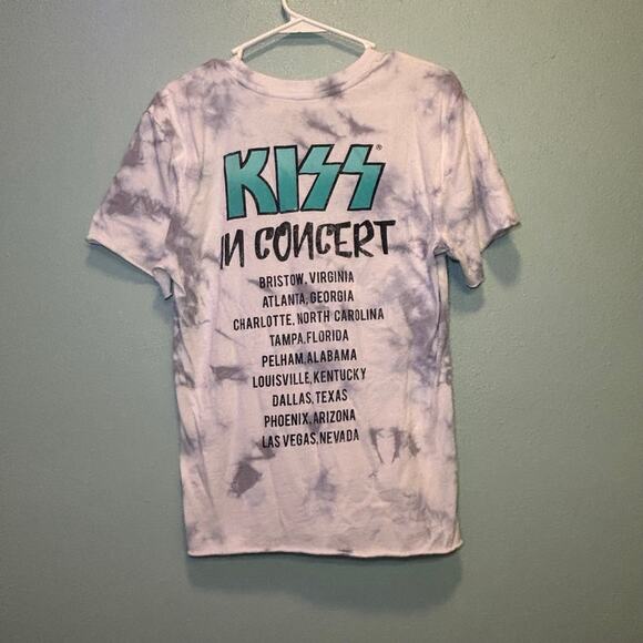 Women's KISS White Grey Tie-Dye Teal Logo In Concert Short Sleeve Tee S - Picture 4 of 6